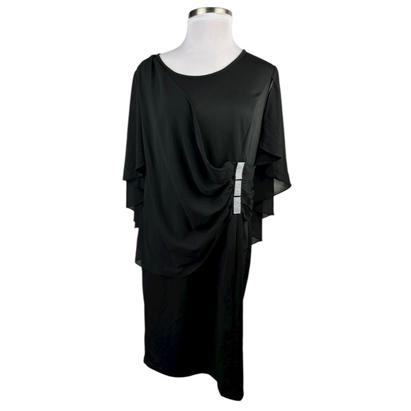Hanna Nikole Black Chiffon Dress Rhinestone Drape Cape Overlay Formal Size 18w - Picture 14 of 14
